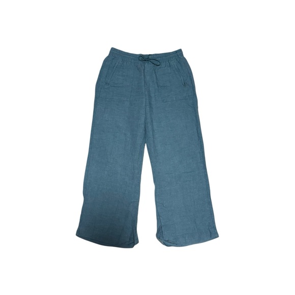 Athleta Retreat Linen Wide Leg Pant Pull On Drawstring Teal Beach Casual Size 8 - Picture 2 of 7